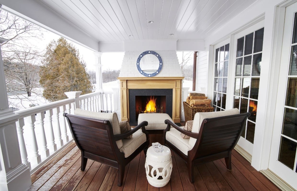 Porch with fireplace